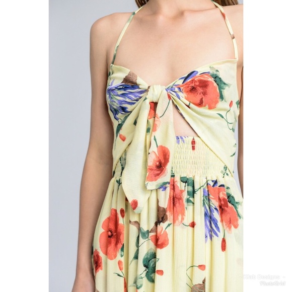π₯°LAST 2! Yellow Floral Tie Front Dress - Picture 3 of 4